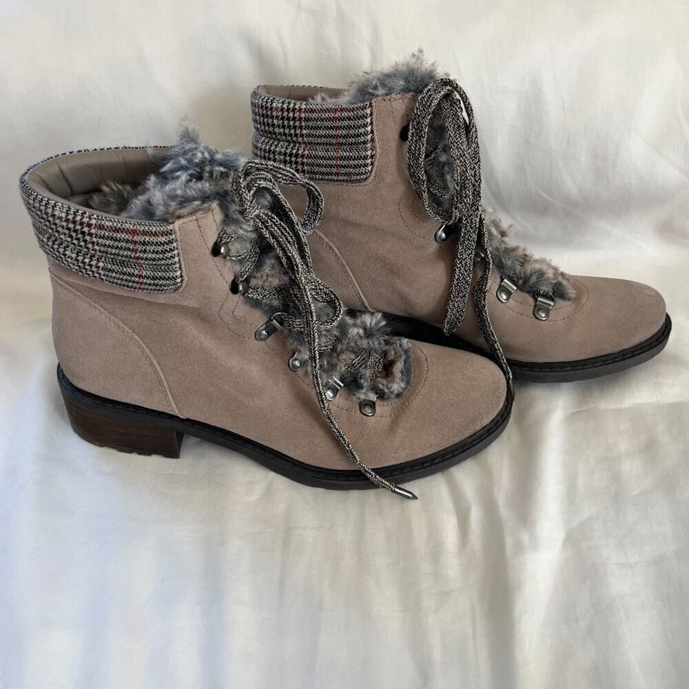 Sam Edelman Darrah Suede Biege Wool Blend Faux Fur Ankle Boot | Size 8 - Picture 3 of 11